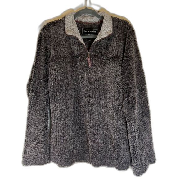 True Grit Quarter Zip Pullover Jacket Mens Size Small Gray Fleece Sherpa - Picture 1 of 4